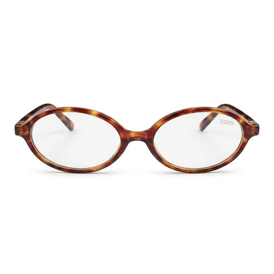 Óculos de Descanso ZOSS Bianca oval tartaruga com lente transparente, visto de frente